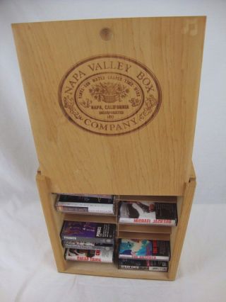 Vtg 80s Napa Valley Wood Cassette Case Holder Holds 24 Cassettes SLIDE Door RARE 4