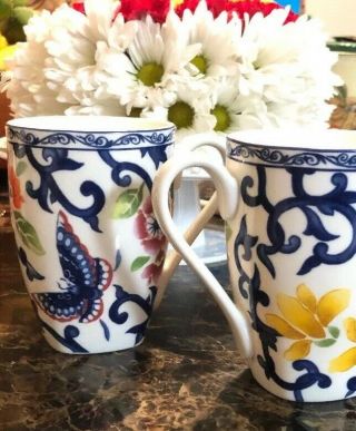 Ralph Lauren Mandarin Square Floral Butterfly Coffee/tea Mug Rare Hard To Find