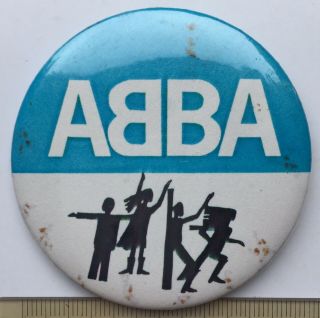 Vtg Og Rare Abba 63mm Bid Lid Pin Badge Eurovision Music Group 1970s