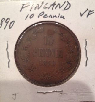 Finland Russia 10 Pennia 1890 Alexander Iii Vf Rare