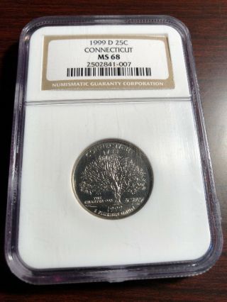 1999 - D Connecticut Quarter Ngc Ms68 Very Rare Only 75 Total Only 3 Higher