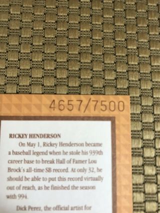 1991 LEAF THE LEGENDS SERIES RICKEY HENDERSON SP 4657/7500 A’S (RARE) 3