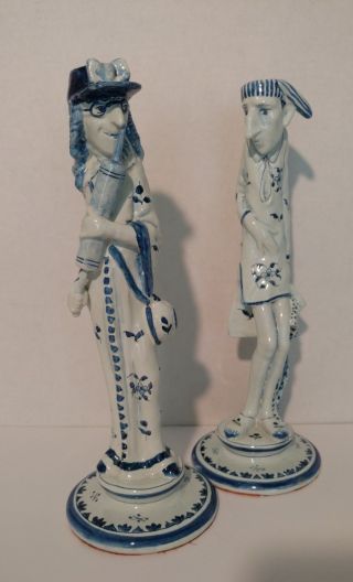 Vintage Caricature Humerous Pair Candle Sticks,  Blue White Ceramic 12 " Tall Rare