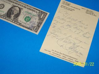 Dolly Parton 1979 Hand - Written Note & $1.  00 Bill 