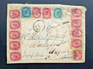 Rare 1904 Massive 30c Franking Registered Qv Cover From Canada To Budapest