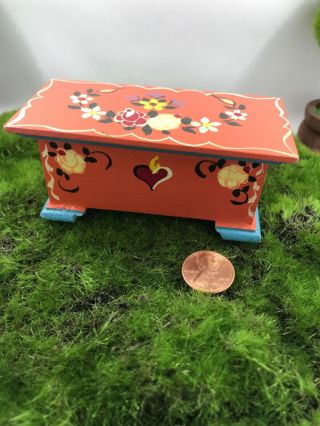 1950 Dora Kuhn Hand Painted Hope Chest,  W.  Germany,  Rare Color Doll House