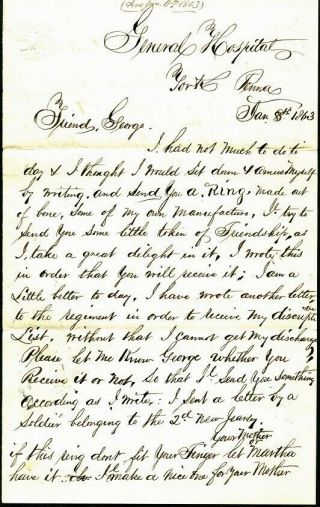 Rare Civil War Soldier Letter - York,  Pennsylvania - 1863