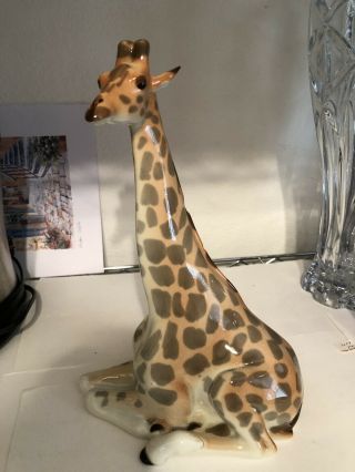 Vintage Lomonosov Ussr Russian Imperial Sitting Giraffe Porcelain Rare 12” Tall