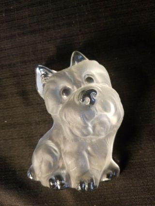 Cute Viking Glass Dog Clear Frost Satin Flat Bk Paperweight Bookend Rare Art