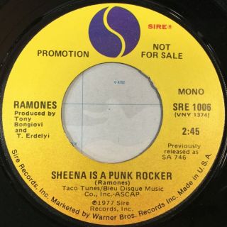 Vintage 1977 Ramones Sheena Is A Punk Rocker Rare Promo 45 Record