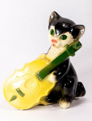 Vintage Royal Copley 7 3/8 " Cat And Cello Planter Extremely Rare