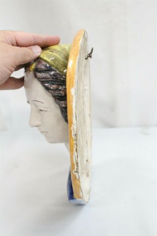 RARE Cantagalli Gypsy Jewel Lady Head Bust Majolica Italian Pottery Plaque 3