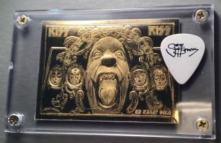 Rare Kiss 23kt Gold Numbered Card / Gene Simmons Guitar Pick Display $50,  Retail
