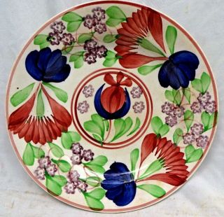 Spongeware Plate Pottery English Hand Painted Porcelain Flower Rare Collectibles