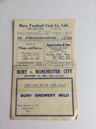 Bury V.  Manchester City Football Programme 1944 And Rare