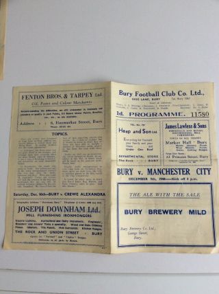 Bury V.  Manchester City Football Programme 1944 And Rare 4