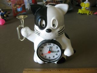 Vintage Rhythm Alarm Clock Black White Dog W/trumpet Plays Reveille Rare Japan