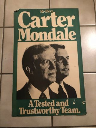 1980 Carter Mondale Campaign President Window Yard Sign 18 X 12 Rare