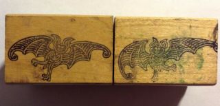 Rare Two Flying Bats Edward Gorey ? Rubber Stamps - Goth Altered Art Craft