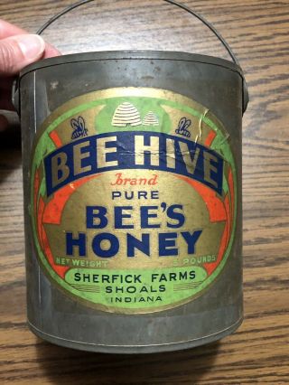 Vintage Rare Bee Hive Honey Bucket W/pry Top: Shoals,  Indiana