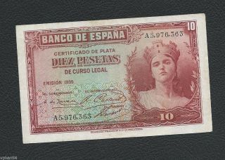 Spain Extremely Gorgeous Banknote Spain Diez Pesetas 1935 Circulated Rare Note
