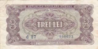 3 Lei Fine Banknote From Romania 1952 Pick - 82 Rare