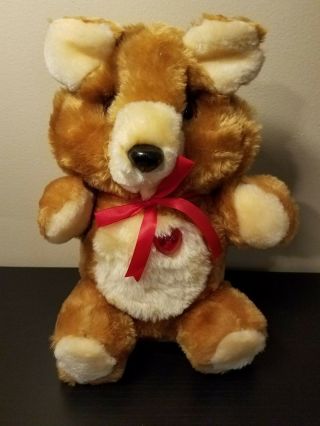 Rare Vintage Christmas Teddy Bear Pet Musical Heart Battery Operated Plush Brown