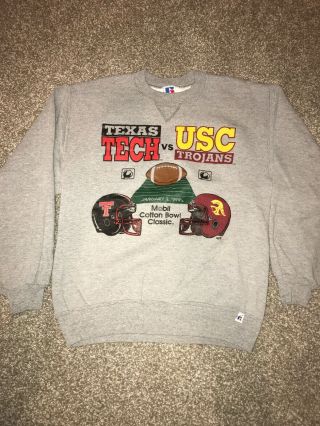 Rare Vintage 1995 Cotton Bowl Texas Tech Usc Trojans Sweatshirt Sz Medium Gray