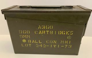 Vintage Green Canadian Military 9mm A360 Metal Ammunition Box Rare