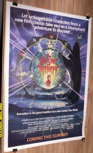 The Secret Of Nimh 1sh Movie Poster Rare Advance Don Bluth Animation Classic