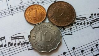 Mauritius 1952 Complete 3 - Coin Set Km25,  26 Br,  Km30 Cu - Ni Top Grade - Rare Set