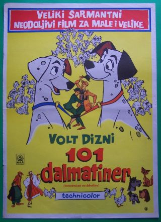 101 Dalmatians - Rod Taylor/walt Disney - Rare Yugoslav Movie Poster 1967