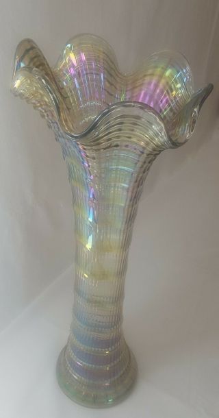 Fenton Carnival Glass Cylinder Ripple Vase Imperial Rare White