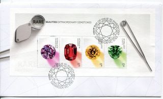 2017 Rare Beauties Extraordinary Gemstones (mini Sheet) Fdc - Gembrook Vic Pmk