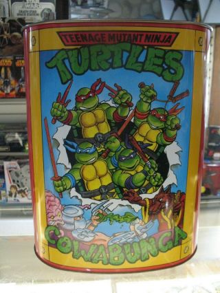 Rare Vintage Tin Metal Teenage Mutant Ninja Turtles Tmnt Trash Can