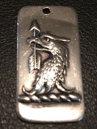 Rare Tiffany & Co Sterling Silver Eagle W/ Arrow Dog Tag Bird Pendant Retired