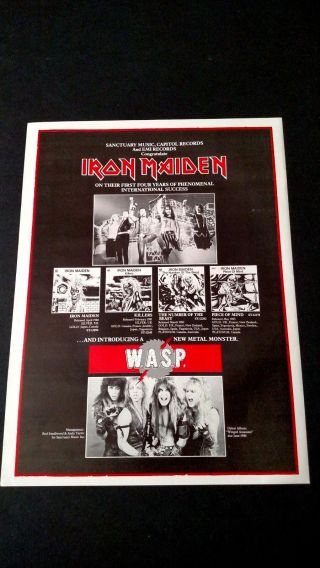 Iron Maiden Introducing Wasp (1984) Rare Print Promo Poster Ad