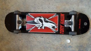 Rare Vtg Birdhouse Tony Hawk Skull Black Skateboard Complete Old Retro