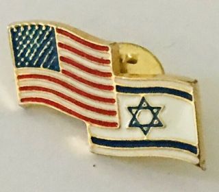 Israel America United States Twin Flag Pin Badge Rare Vintage (j10)