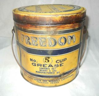 Early Freedom Motor Oil Freedom Pennsylvania Pa.  No.  5 Cup Grease Can Tin Rare