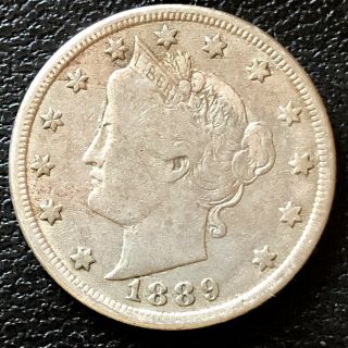 1889 Liberty Head Nickel 5c Higher Grade Vf Rare 16518