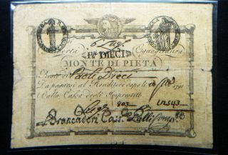 1798 Vatican Italy Rare Assignat Banknote 10 Paoli Monte Di Pietà
