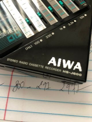 RARE AIWA HS - J600 Cassette Recorder Walkman Collectible 8