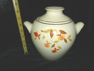 Rare Vintage Hall Jewel Tea Autumn Leaf Double Handle Cookie Jar / Bean Pot