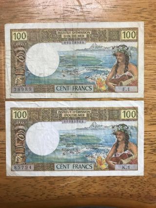 Haiti Nd Rare Signature 2 Notes 100 Cent Francs F - Vf