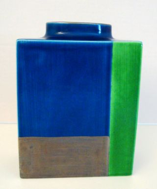 Rare Mid Century Modern Bitossi Mondrian Vase - Blue,  Green And Chrome - Londi