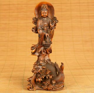 Rare Old Boxwood Hand Carved Kwan - Yin Dragon Statue Netsuke Home Decoration