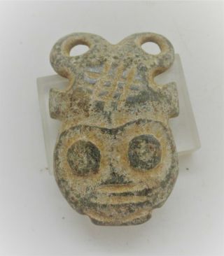 Rare Ancient Near Eastern Stone Pendant With Male Face Depiction Very Unusual