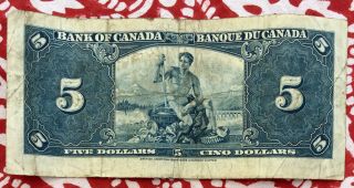 Bank of Canada King George 1937 5 Dollar Banknote H/S 6065468 OFF - CENTRE - RARE 2