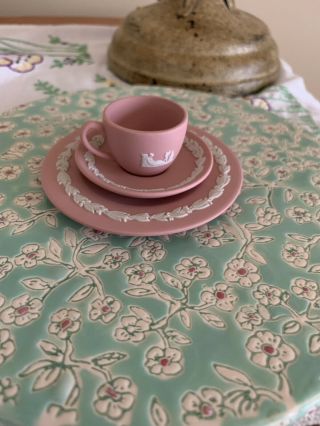 Wedgwood Miniature Mini Pink Jasperware Tea Cup Trio Rare Discontinued